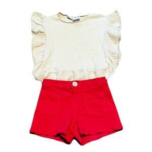 ZARA Girls Summer Outfit Size 2/3 Shorts And Ruffle Shirt